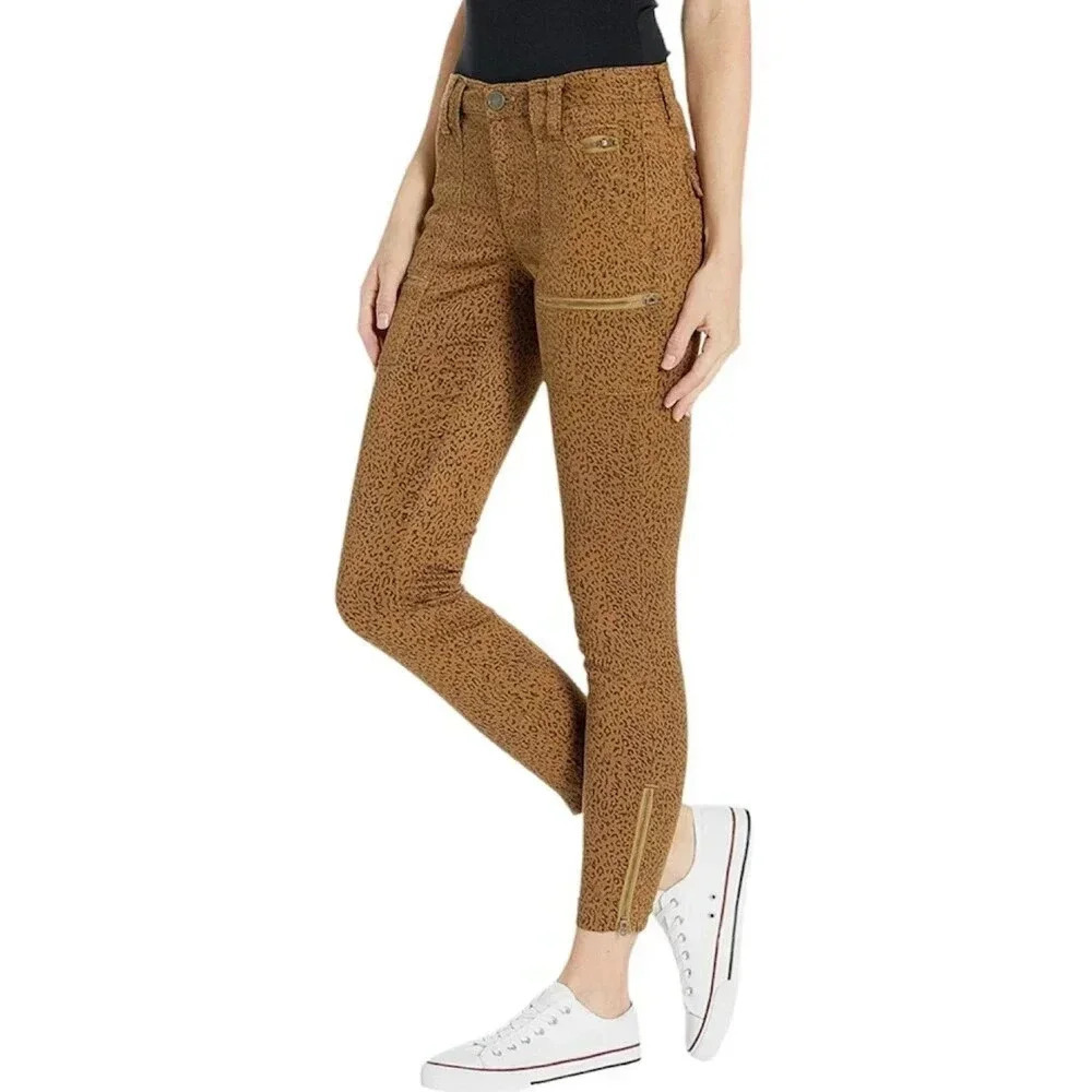 Joie Brown Lacquer Park Skinny Animal Print Crop Jeans 25